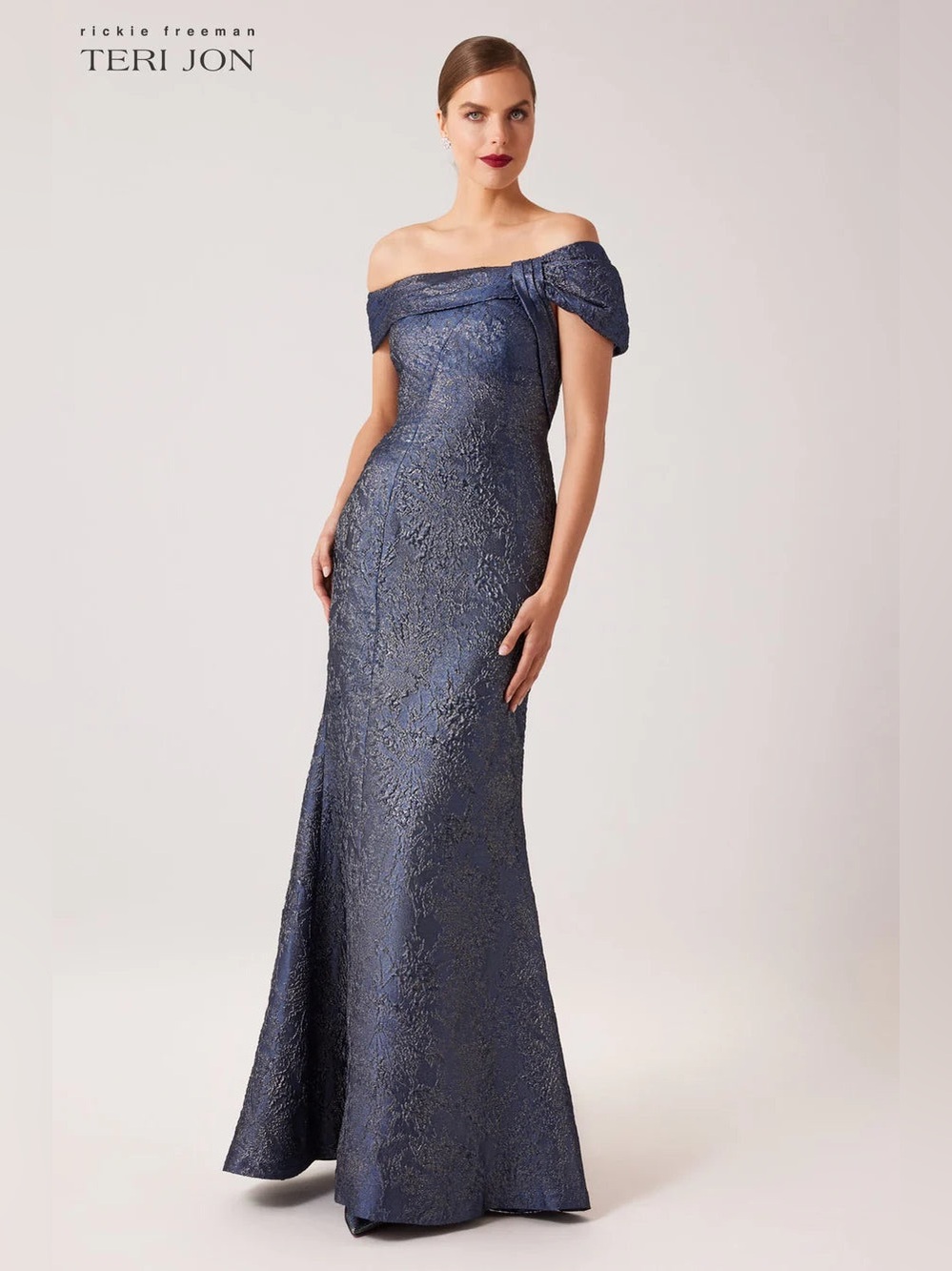 Rickie Freeman For Teri Jon New Asymmetric Jacquard Evening Gown Size 6 $890.00
